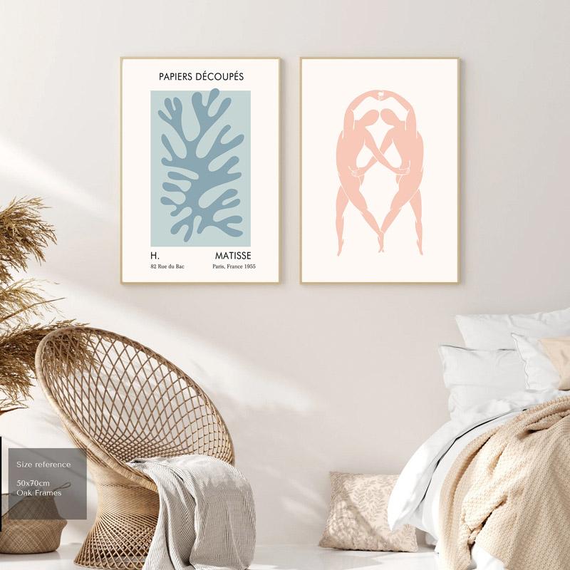 Abstrakt Matisse Girl Korall Färgglada Löv Nordiska affischer och tryck Modern väggkonst Canvasmålning Vardagsrum Heminredning