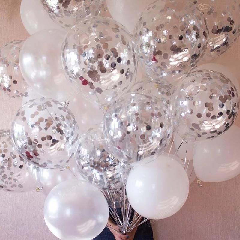 10pcs 12inch Glitter Confetti Latex Balloons Clear Transparent Ball Baby Shower Birthdy Party Wedding Decoration Air Globos