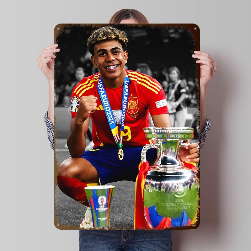 Ламин Ямаль Тренд Принт Постер Настраиваемое Настенное Искусство Ретро Винтаж Металлические Жестяные Таблички для Комнаты Игровая Декорация Гараж Дом 20x30cm（7.8x11.8inch）