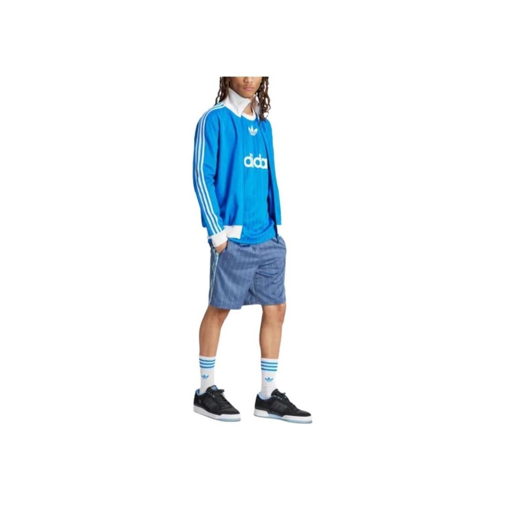 Adidas Originals Pinstripe Sprinter Shorts With Elastic Waist And Logo Print Men Shorts Blue IU0196