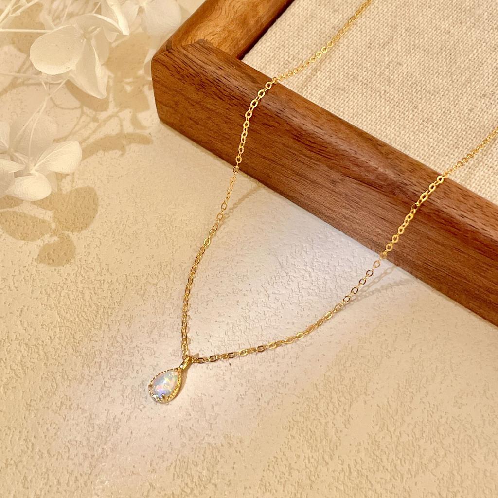 925 Sterling Silver 18K Gold Plated Imitate Opal Pendant Necklace for Women, Hypoallergenic Dainty Opal Necklace