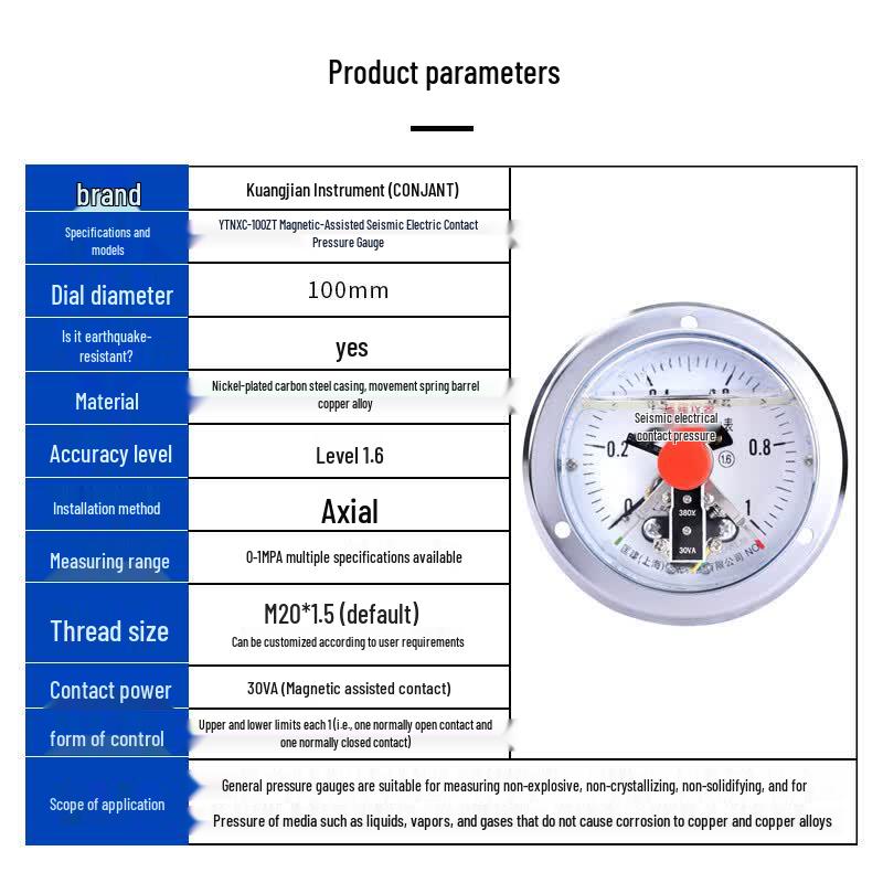 CONJANT YTNXC-100 Magnetic Electric Contact Pressure Gauge (CN Version)