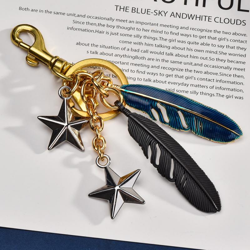 Cute Bag Charm Exquisite Feather Pentagram Keychain Creative  Backpack Pendant Decoration Accessories Gifts
