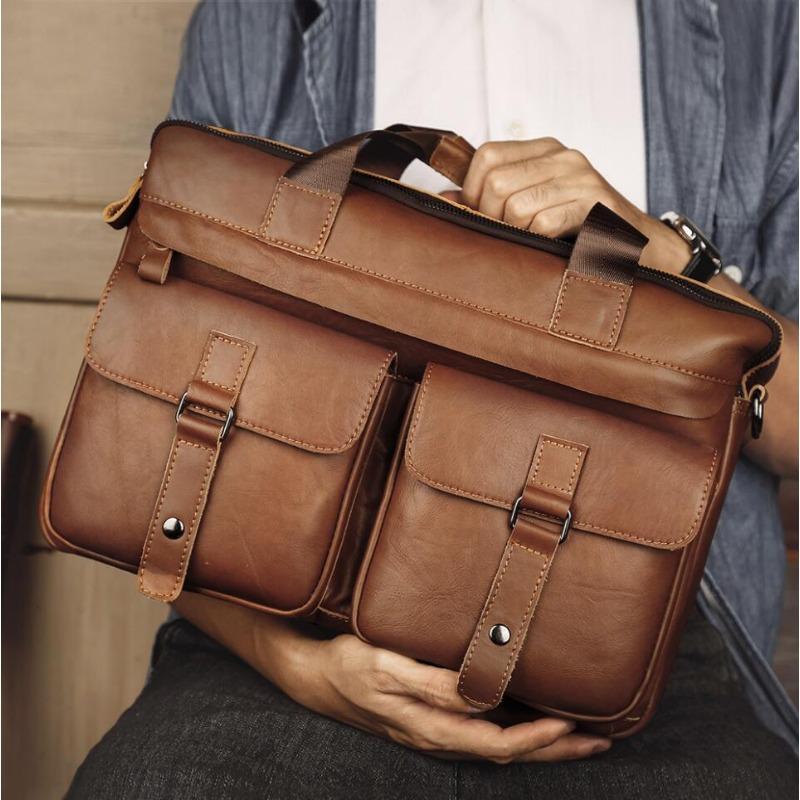 Echte Leder Herren Aktentaschen 15,6" Laptop Tasche Bürotaschen für Männer Dokumenten Business Umhänge Messenger Tasche Handtasche