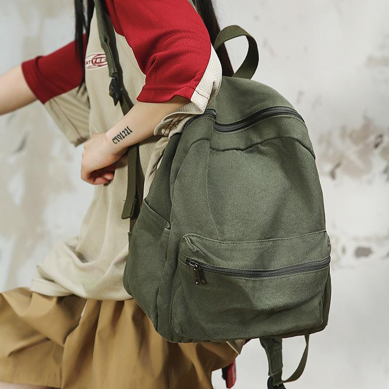 Schoolbag Washed canvas schoolbag Female junior high school student travel bag Lightweight simple backpack Male high school student backpack