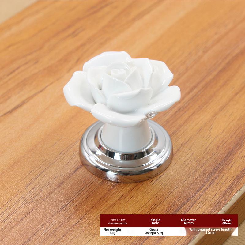 Rose Ceramic Cabinet Handle - Modern Pastoral Style, Single Hole Design for Drawer, Wardrobe, or Door
