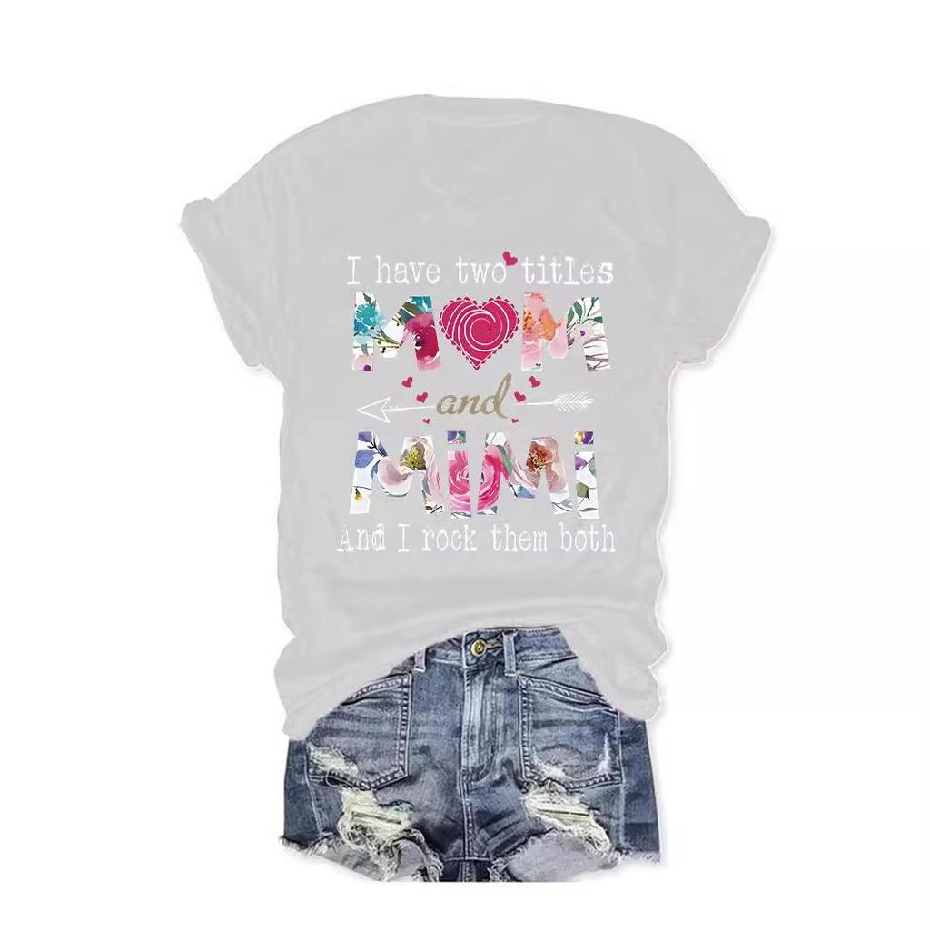 Mother's Day Pattern Print Round Neck Short Sleeve T-Shirt for Women