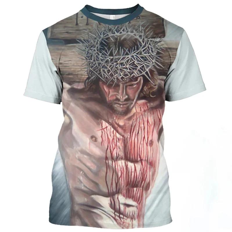 Jesus Christ Pattern Print T-Shirts Summer Casual O-Neck Oversized Quick-Drying Short Sleeve Catholicism Men's T-shirts