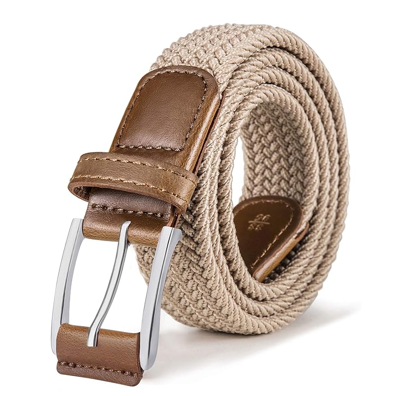 

[BULLIANT] mesh belt belt men s pure color rubber braid stretch belt casual fashion Comes with gift box (beige, total length 105cm/waist size 91-99cm