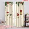 2pcs,2D Plane Printing Curtain Fabric Christmas Bells Holly Garland (4) Durable 100% Polyester Fabric (without Rod) Holiday Use