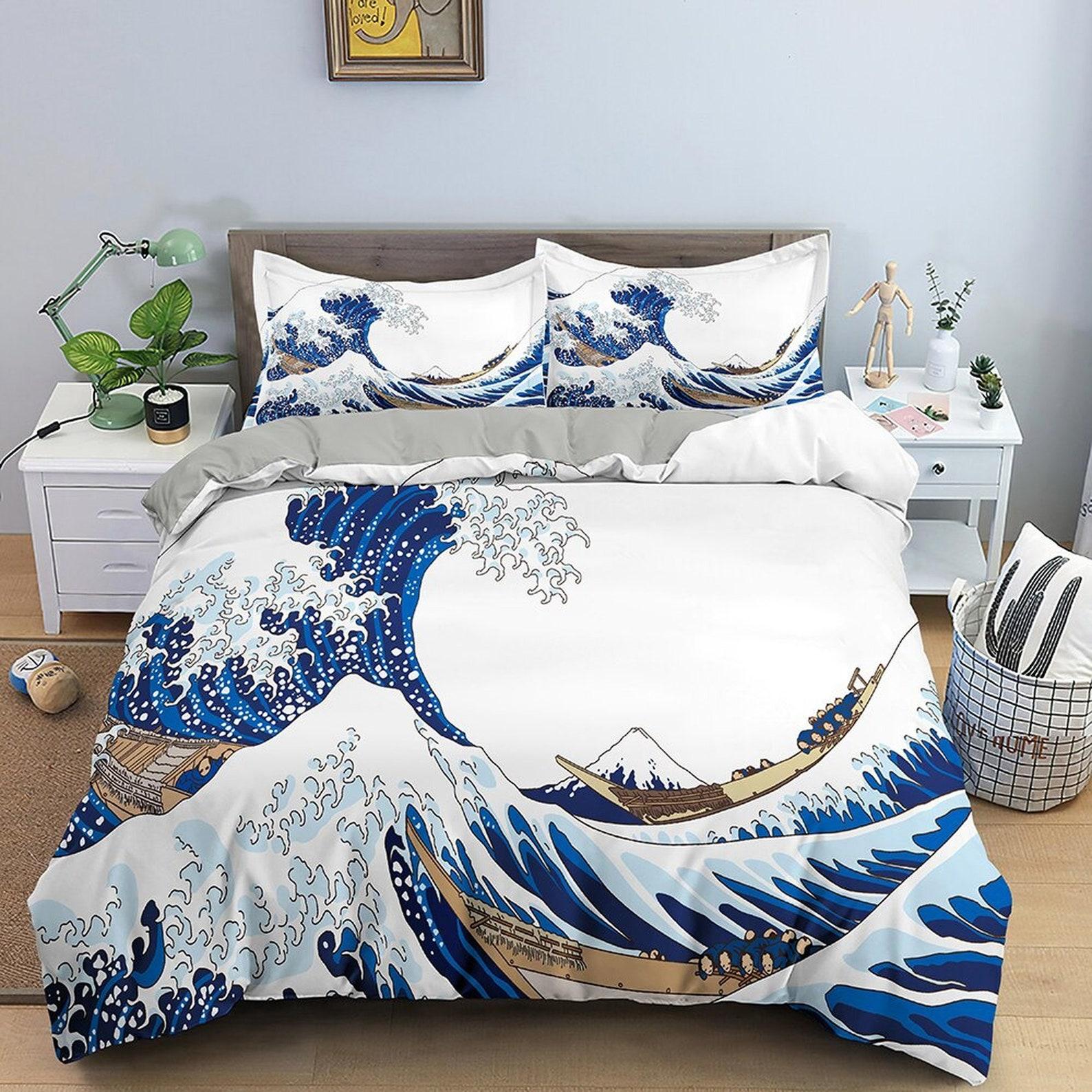 

Great Wave Bedding, Japanese Bedding, Japanese Art Duvet Cover Set, Bed Coverlet, Aesthetic Duvet Cover King Queen Full Twin Double Single 140x200cm