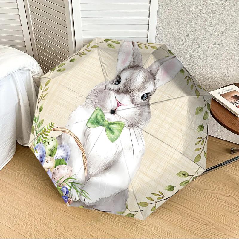 1pc Easter Bunny Automatic Folding Umbrella, 8 Ribs Iron Frame, Suitable for Outdoor Travel and Daily Use Yy251120259