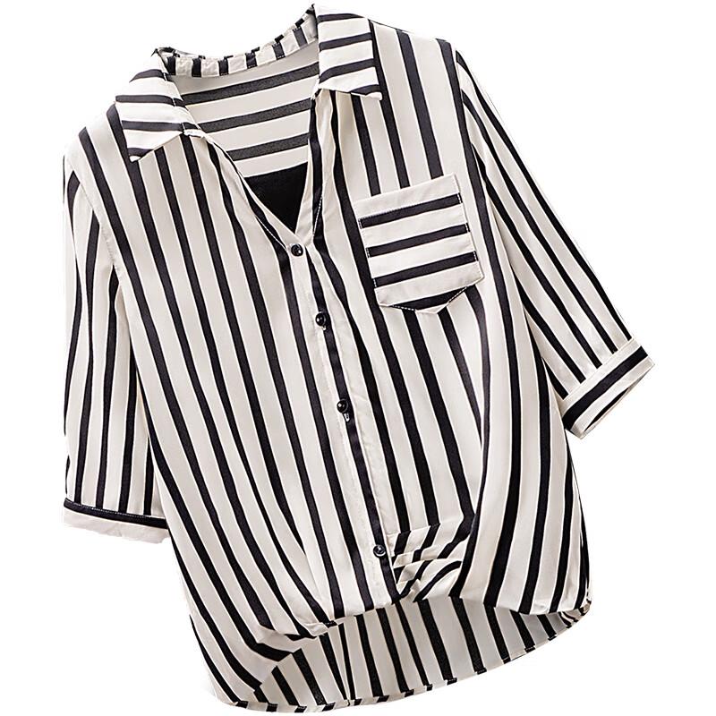 

Sisibaisha Women s Loose Striped Faux Two-Piece Shirt L