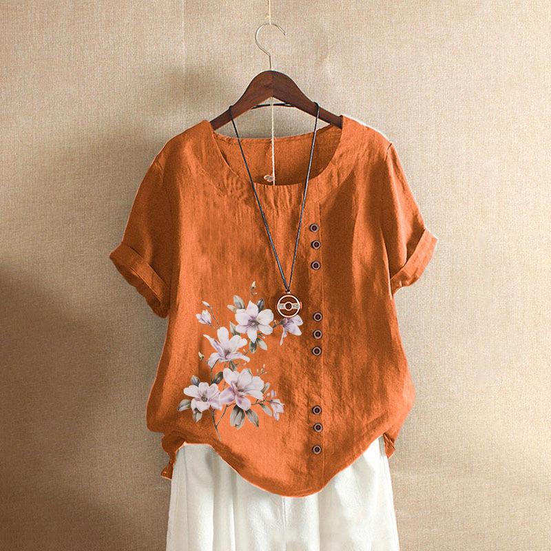 Bavlněné a lněné dámské letní volnočasové volné tričko s krátkým rukávem nadměrné velikosti bavlněné a lněné dámské oblečení