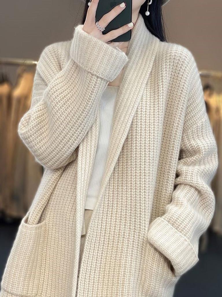 New Fall Winter Women's Chunky Knit V-Neck Cardigan Loose Outerwear