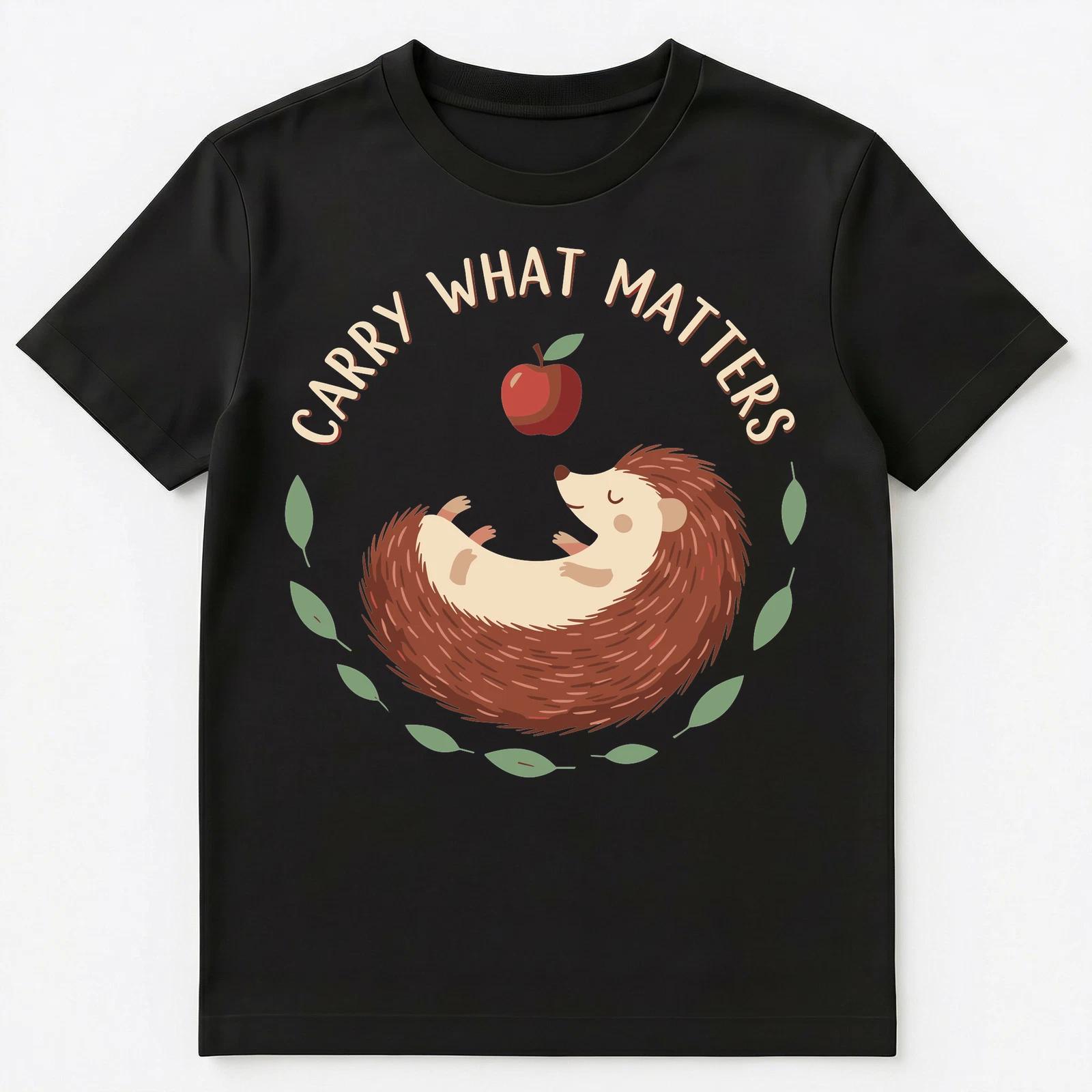 Hedgehog Kindness Motivation Design With Apple Unisex T-Shirt L