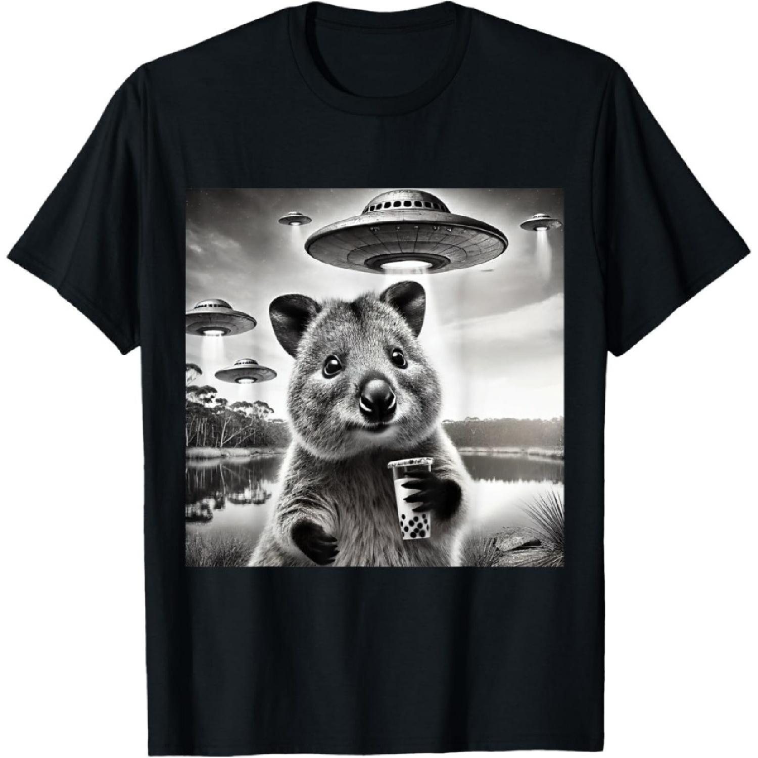 

Quokka UFO - Funny Alien Invasion Meme Quokka with Boba Tee T-Shirt XXXXXL чорний