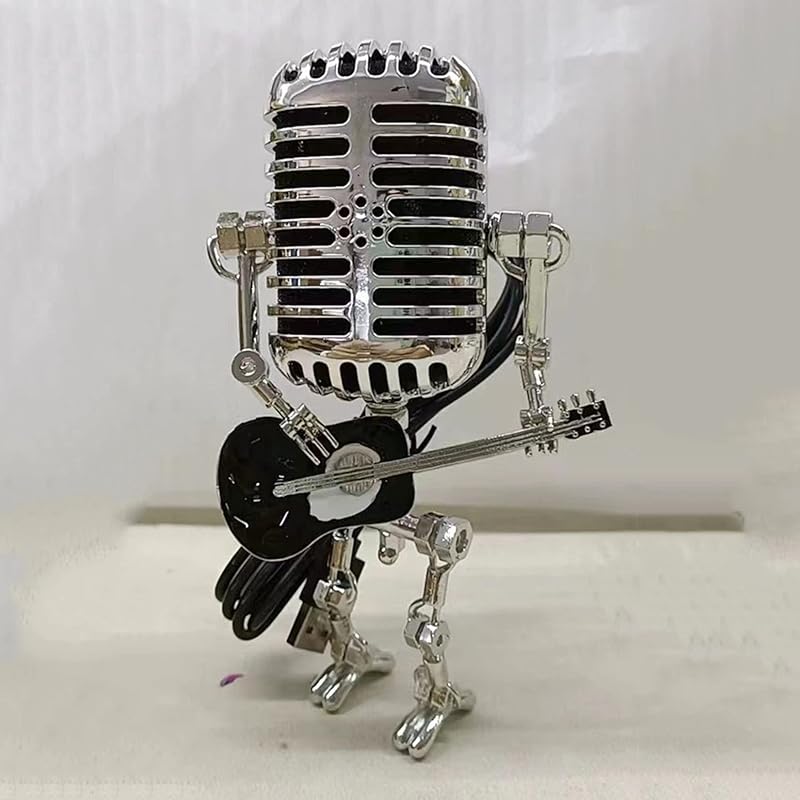 Microphone Robot Lamp Statue Industrial Table Lamp, Retro Steam Punk Robot Lamp Decor Night Light Creative Fun Desk Lamp for Home Office Desk