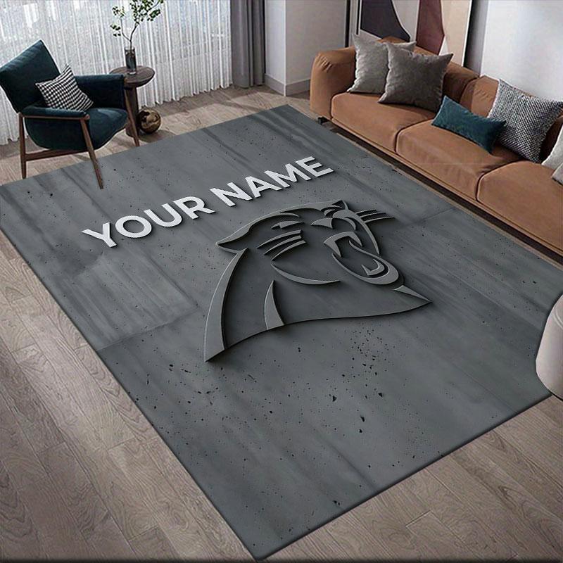 Custom Name,Carolina Panthers Home Sofa Decoration for Living Room & Bedroom, Non‑Slip Play Flannel Floor Mat for Game Room