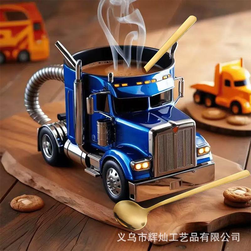 

Handmade truck, coffee cup, resin handicraft, creative car, small ornament, living room, high-end home decoration синій