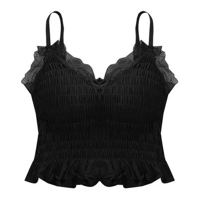 Pleated Suspender Vest with V-neck, No Steel Ring, Lace and Chest Pad, Worn Externally and Paired with A Beautiful Back and Chest Wrap Bra