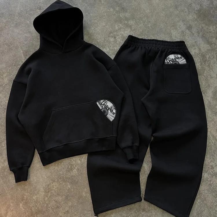 ZYLLO Модний Вуличний Ретро Повсякденний Вуличний Одяг Чоловічий Спортивний Костюм Y2K Хараджуку Принт Худі Чоловічий Хіп-хоп Вільні Спортивні Штани