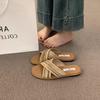 Fashion Bohemian Flat Bottom Woven Cross Strap Slippers Color Blocking Sandals Slipper for Outside Wear Soft Sole Versatile Beach Shoes