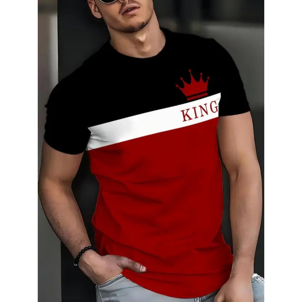 Summer Round Neck 3D Gradient Print Top Fashionable Casual Short Sleeved Men's T-shirts