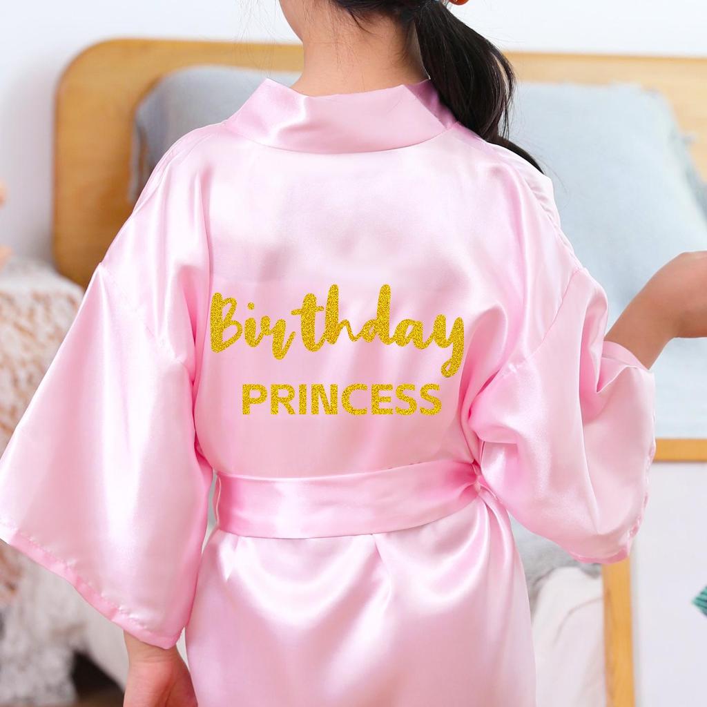 Girls' Satin Party Kimono Robe - Silk-like Children's Birthday Bathrobe