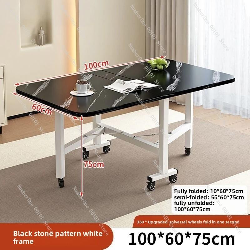 Household Folding Dining Table, Movable Extendable Table for Small Apartments, Rectangular Table with Chair, Space-saving Design