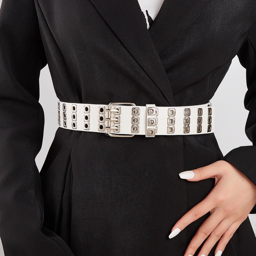 Double Row Retro Belt Iron Buckle Hollow Pattern Stylish Jeans Streetwear Looks
