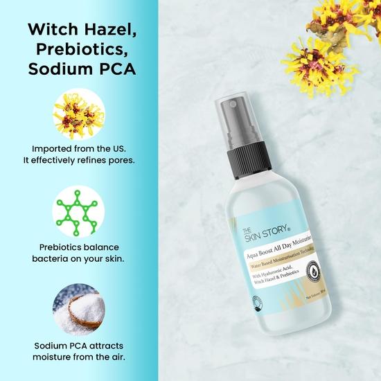 The Skin Story Aqua Boost All Day Moisturizer | Hydrating Water-Based with Witch Hazel, Prebiotics, Vitamin E & Hyaluronic Acid for Oily Skin 50ml