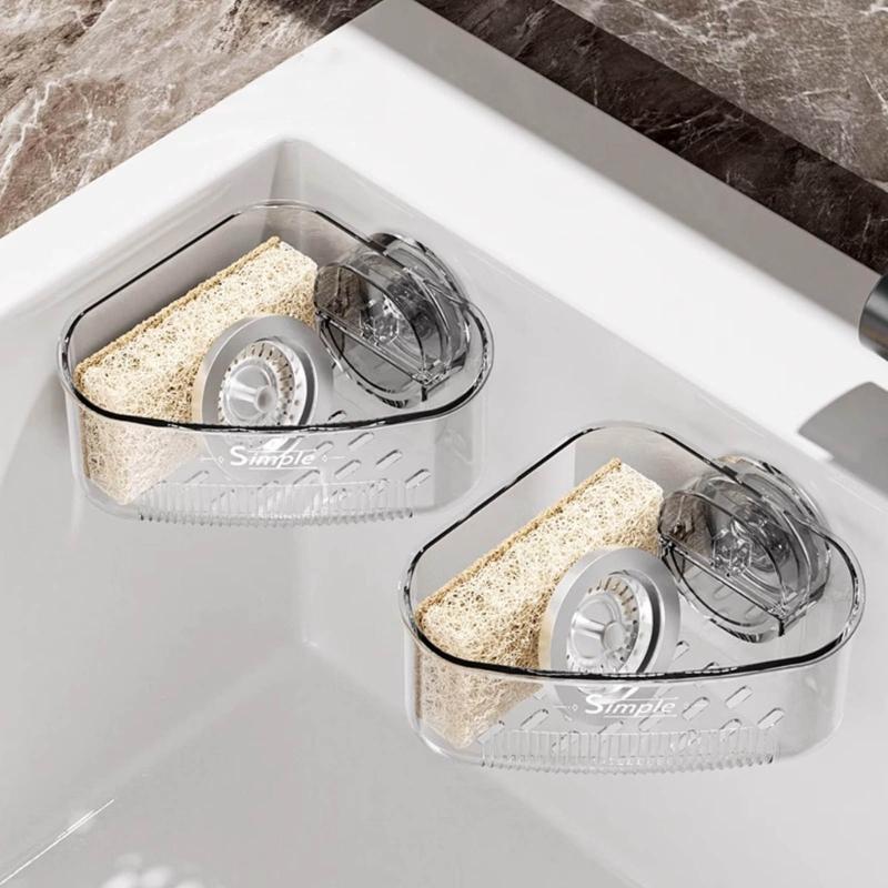 Suction Cup Corners Sink Organizers With Drainage Holes ABS Kitchen Bathroom Storage Shelf Easy Installation
