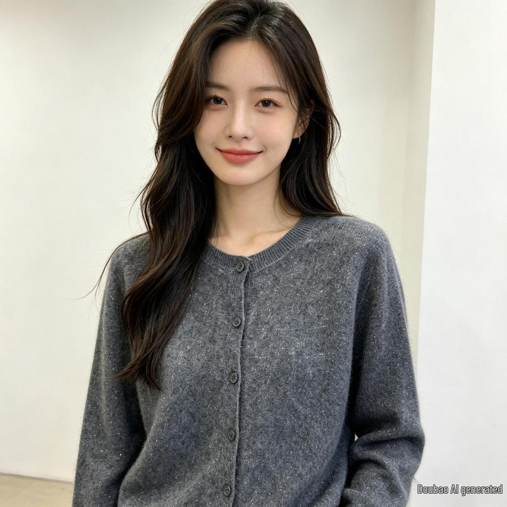 Women's Round Neck Wool Cashmere Silk Blend Cardigan - Loose, Thin, and Comfortable Knitwear for Autumn and Winter