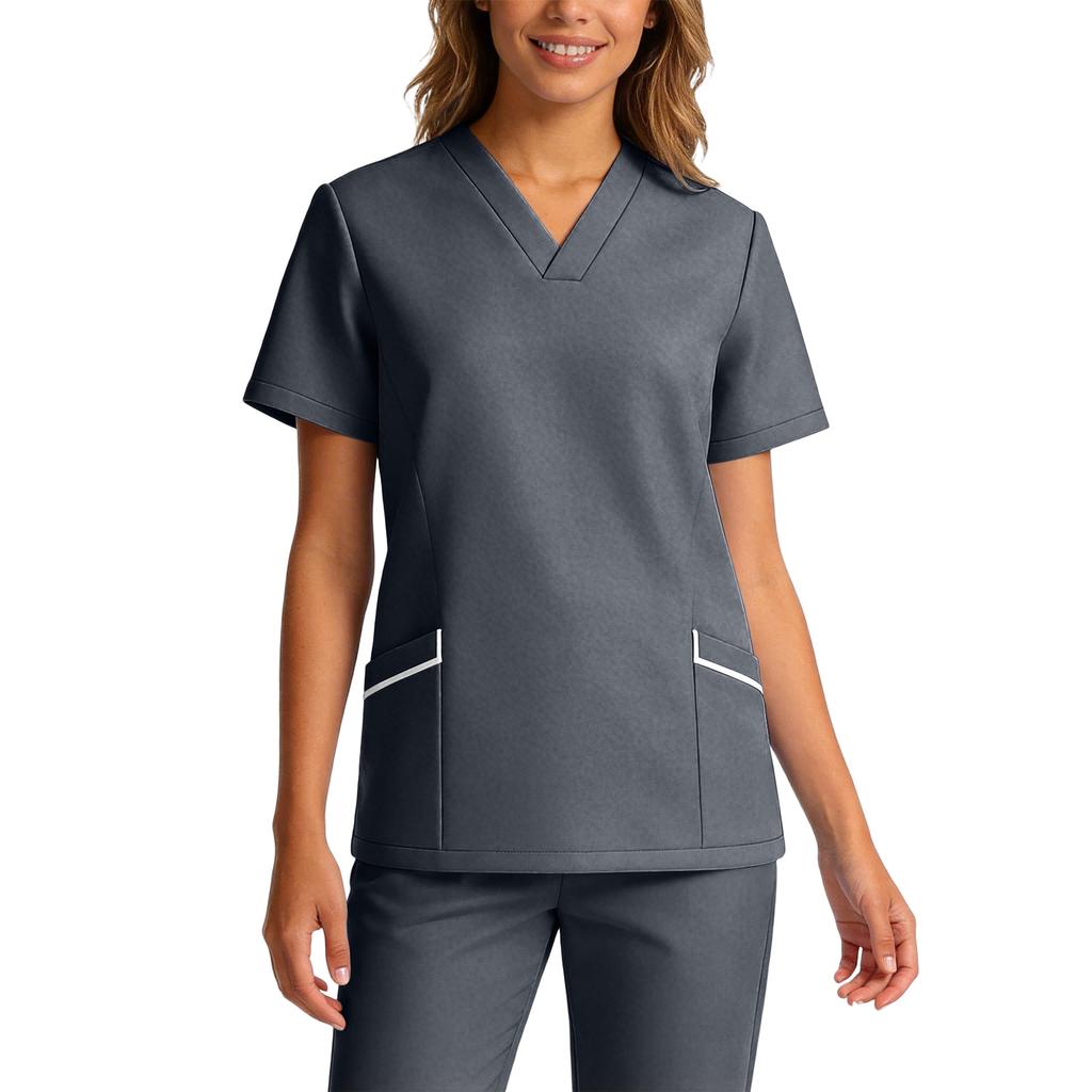 Women's Elastic Quick-Drying V-Neck Pocket Short-Sleeve Caregiver Work Uniform