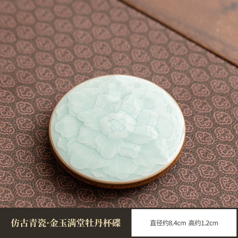 Ручная работа Старая Сливовая Цветок Синий Керамика Подглазурная Тень Резьба Цветок Подставки Под Чашку Кофе Теплоизоляция Подставки