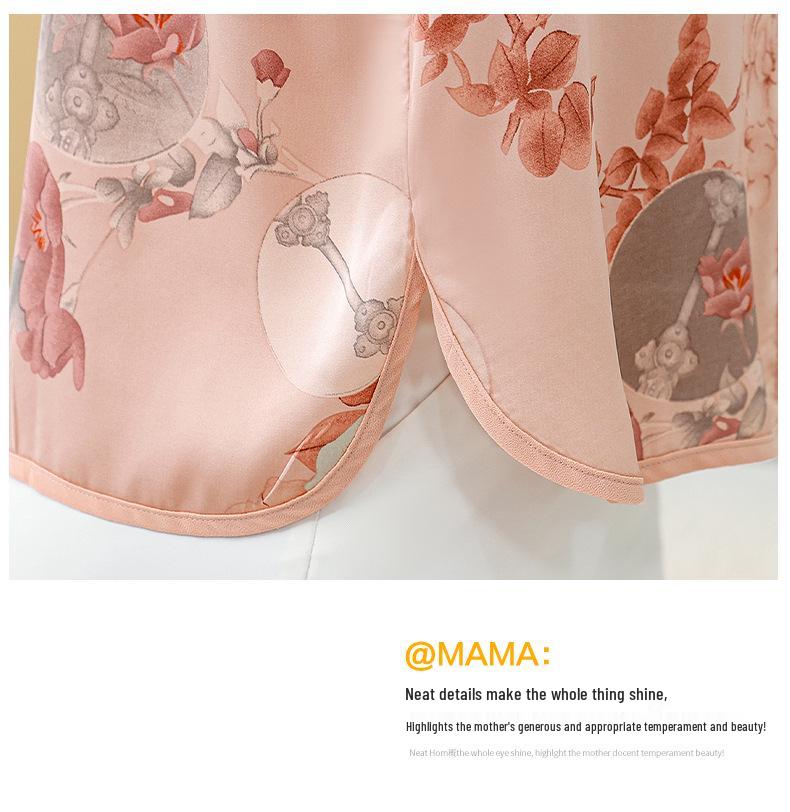 Elegant Summer Chiffon Top & Pants Set for Middle-Aged Women - Chinese Style