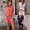 Women's Half Sleeve Short Sleeve Loose Fit Cotton Linen 2-Piece Set Top Short Pants