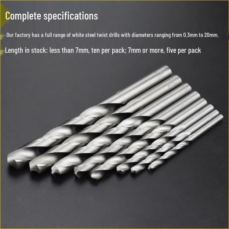 White High-Speed Steel Twist Drill Bit for Wood Carving, Straight Shank, 0.3–12.9mm