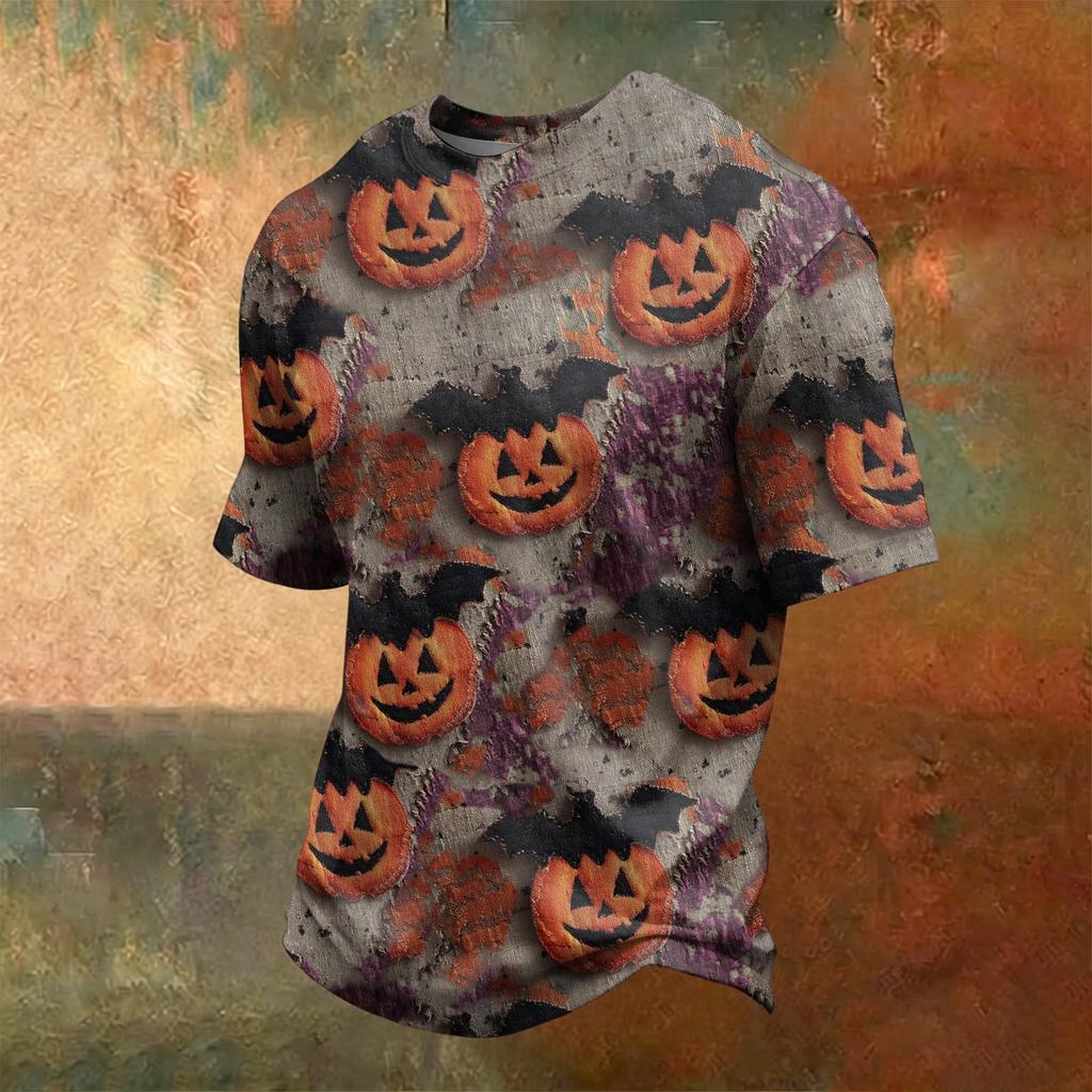 Men's Casual Halloween Printed Crew Neck Short Sleeve T Shirt Comfortable Fit Soft Fabric Lightweight Top