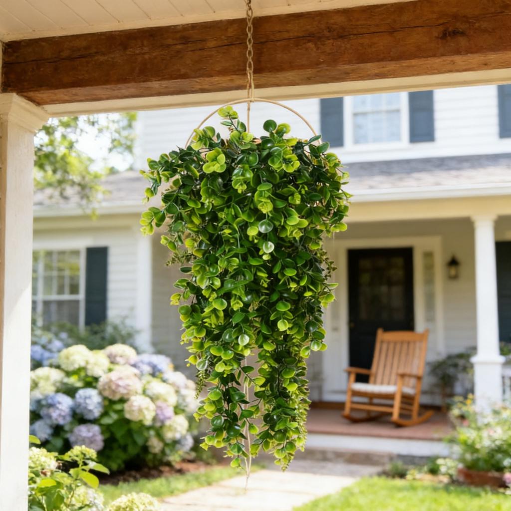 6pcs Artificial Hanging Plants Faux Eucalyptu Leaf Greenery Vine Outdoor Garden Resistant Plastic Plants Home Wall Wedding Decor