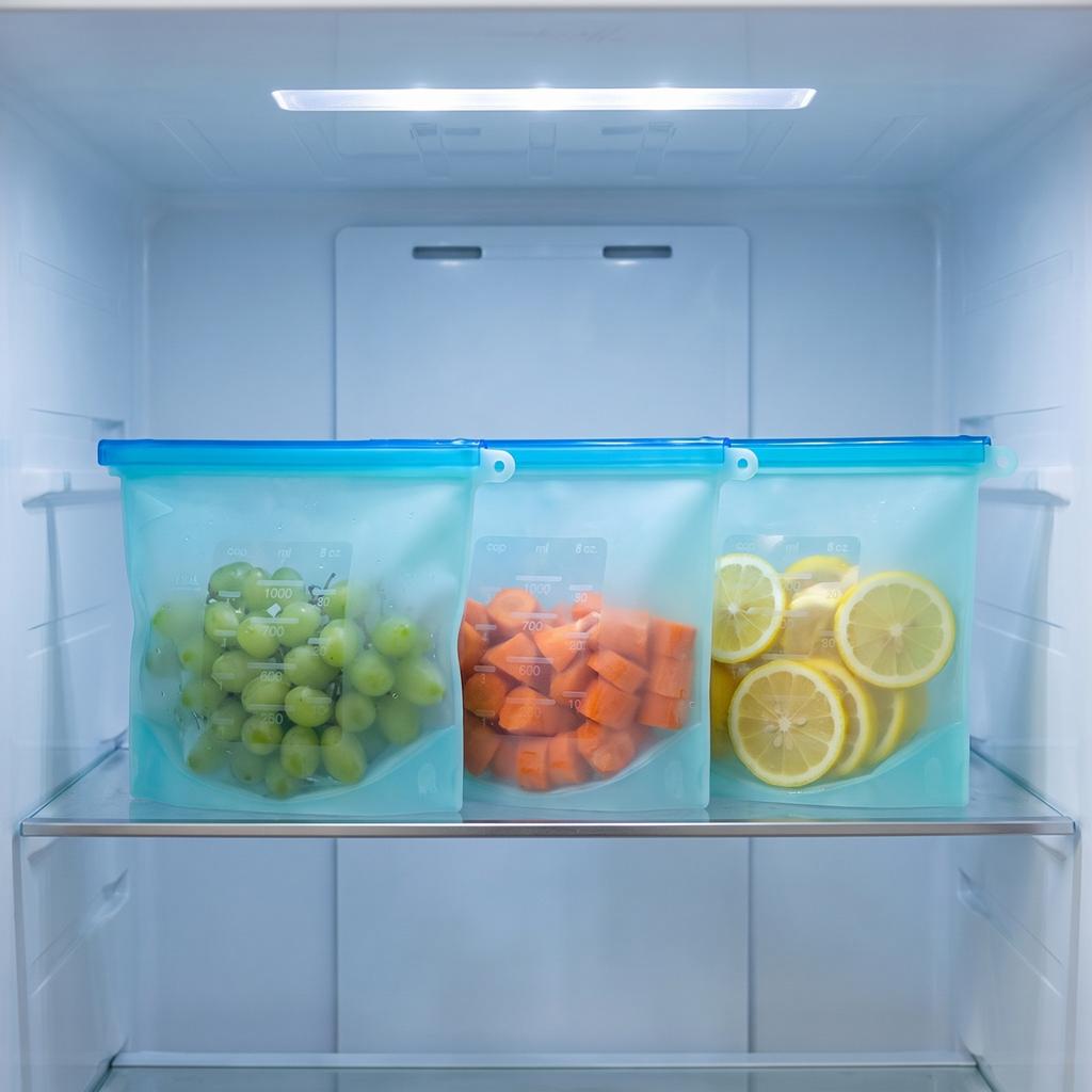 Silicone Reusable Ziplock Bags for Food Storage, Small Size for Refrigerator Vegetables and