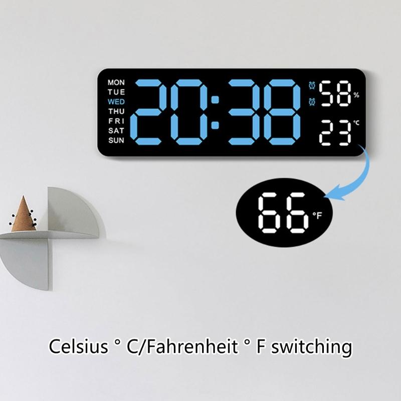 Large LED Wall Clock, 9Inch, with 2 Alarm Clock Big Screen, 3 Level Brightness LED Alarm Clock for Home Decor