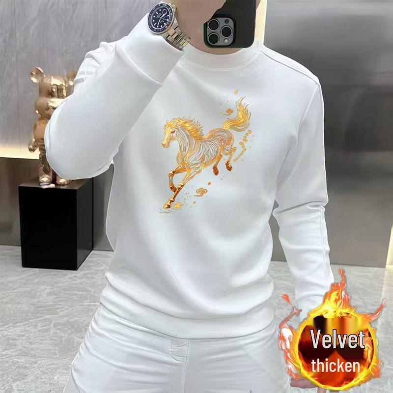 2026 Lucky Year Men's Fleece-Lined Crew Neck Sweatshirt – Stylish Autumn/Winter Fit