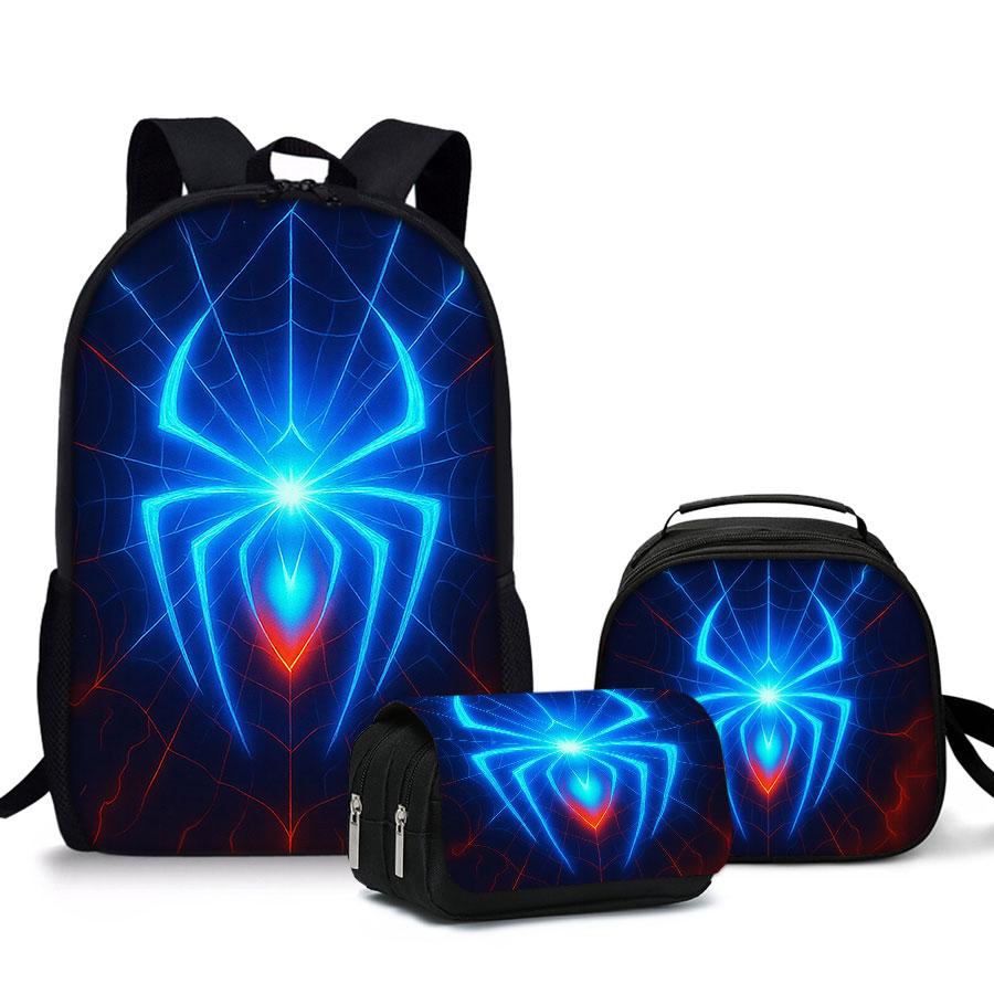 Blue Spider Printed Backpack Pencil Case Polyester Student Stationery Bag with 3D Cartoon for Teachers and Students