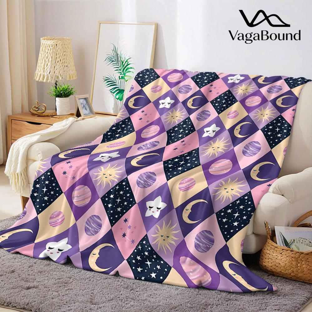 Space Checker Flannel Blanket Warm Soft Halloween Christmas Decorative Couch Warm Cozy All-Season Gift