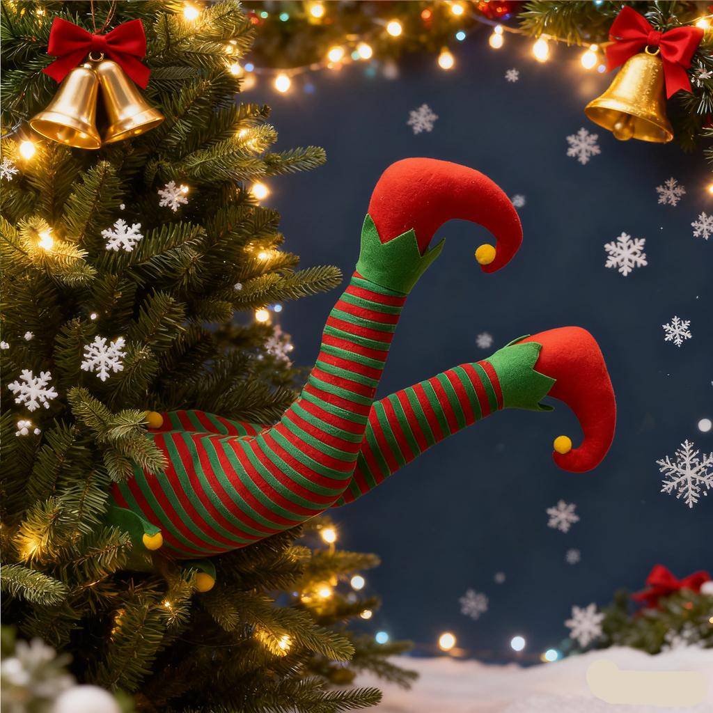 Christmas Plush Toy Xmas Tree Decoration Elf Leg Props Santa Claus Green Artificial Leg Children's Toy Christmas Home Decor