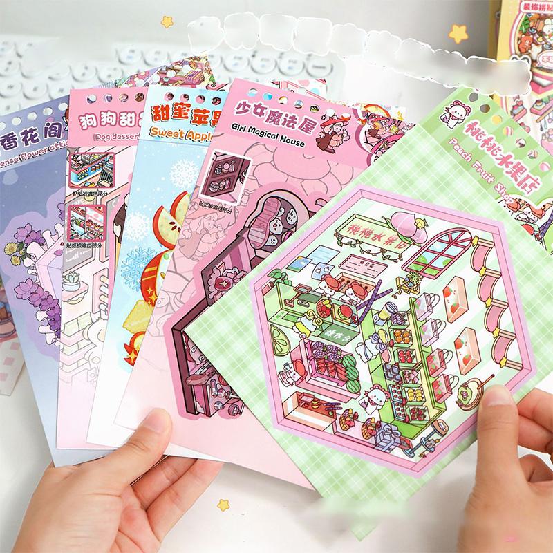 1book Landscape Stickers Collection Miniature Small World Landscape Stickers Cute Puzzle Handbooks DIY Decorative Stickers