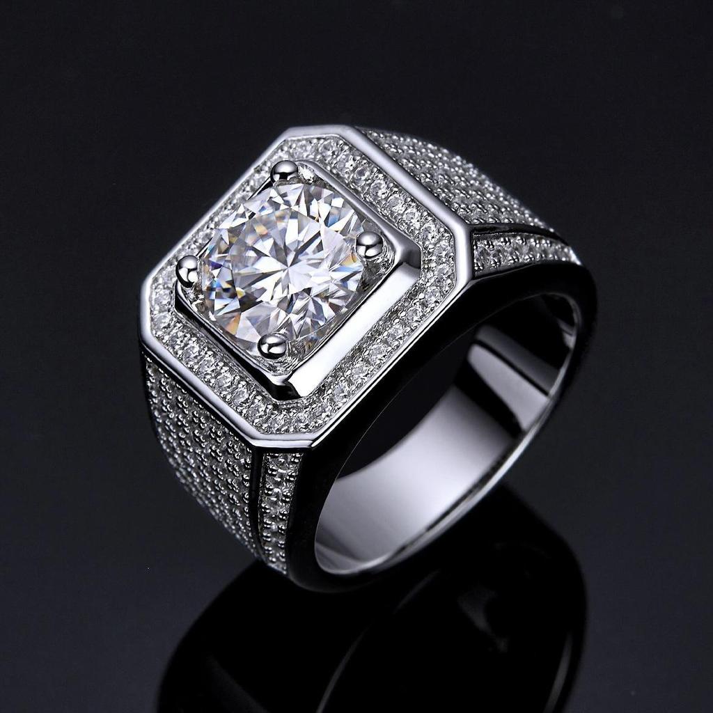 European & American Style Men's Diamond Ring - Micro-Inlaid, Trendy and Bold Design