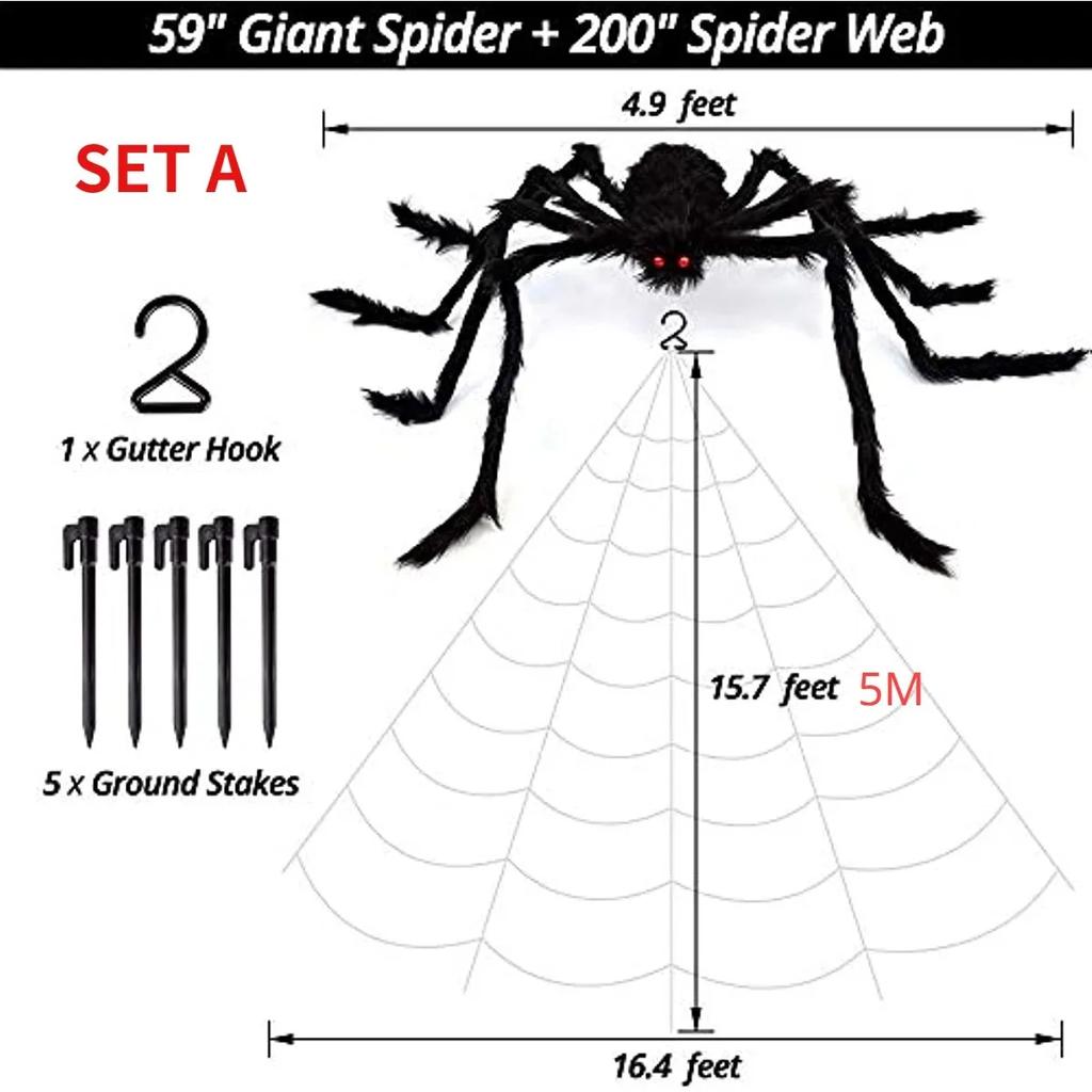 1 Set Halloween Spider Triangulation Simulation Extra Large Plush Spider Web Halloween Indoor and Outdoor Decoration Props